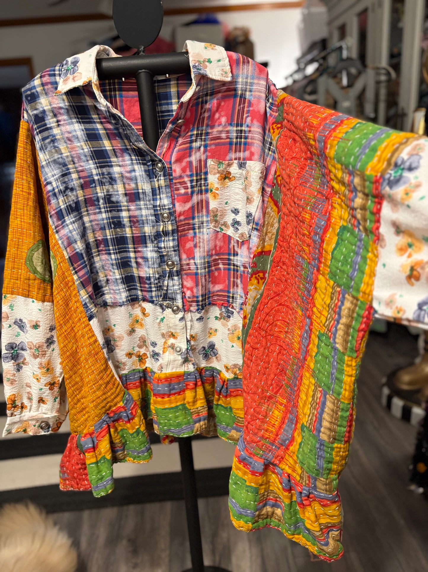 Violetta Upcycled Vintage Kantha Dress/Long Shirt One Size Fits Most