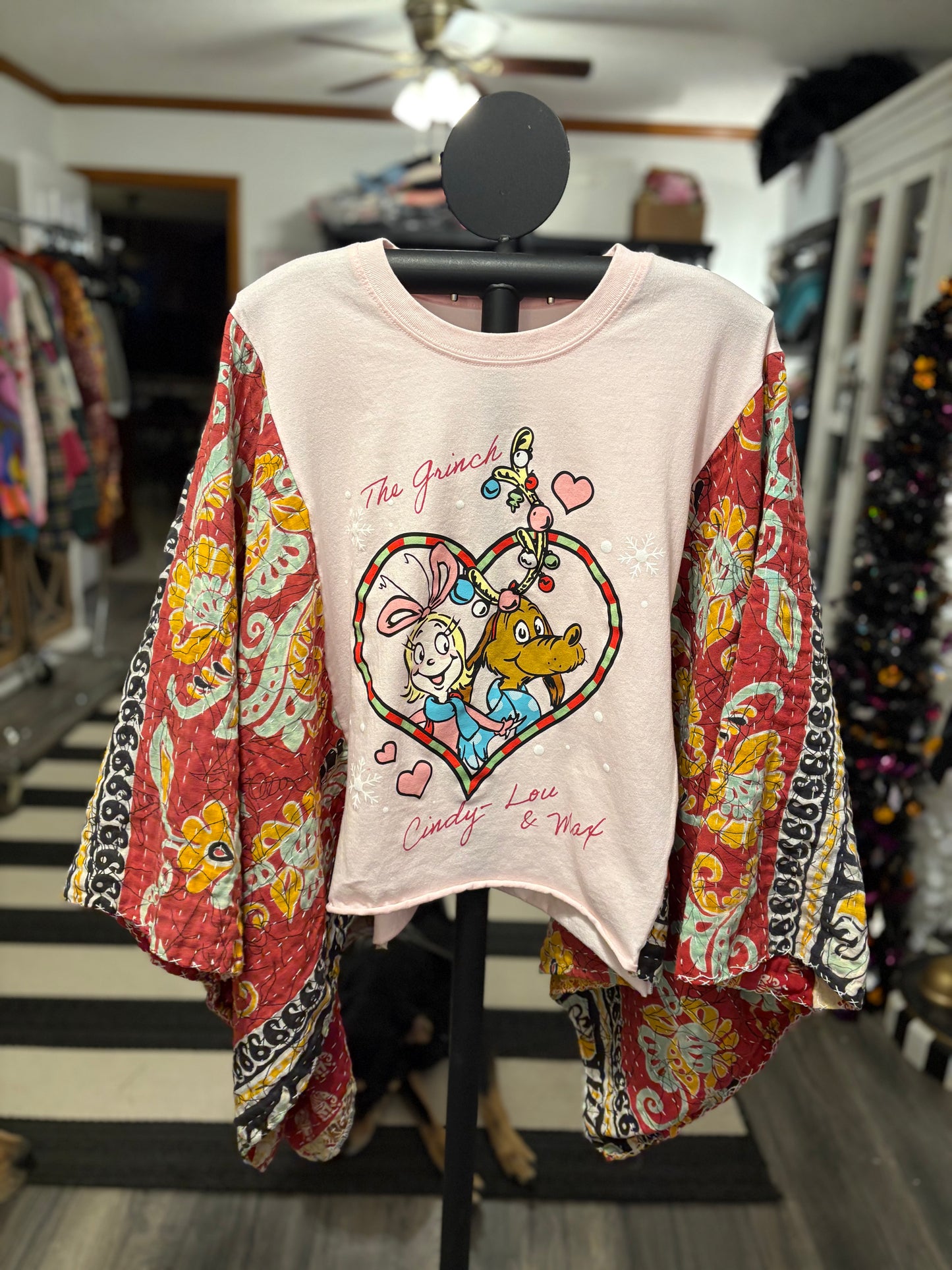 Cindy Lou and Max Vintage Kantha Quilt Poncho Tee One Size Fits a Small to Large CROPPED