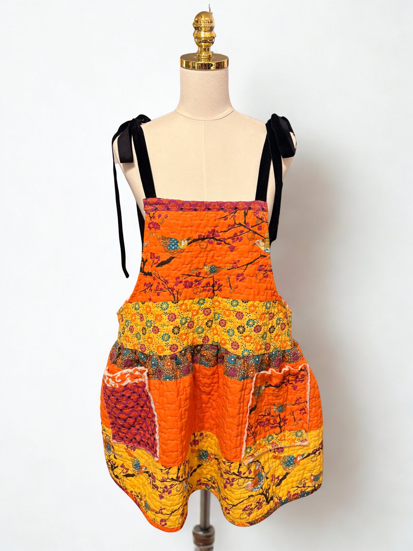 Mandarin Day Upcycled Quilt Art Smock with Pockets One Size Fits a Small to XL Oversized!