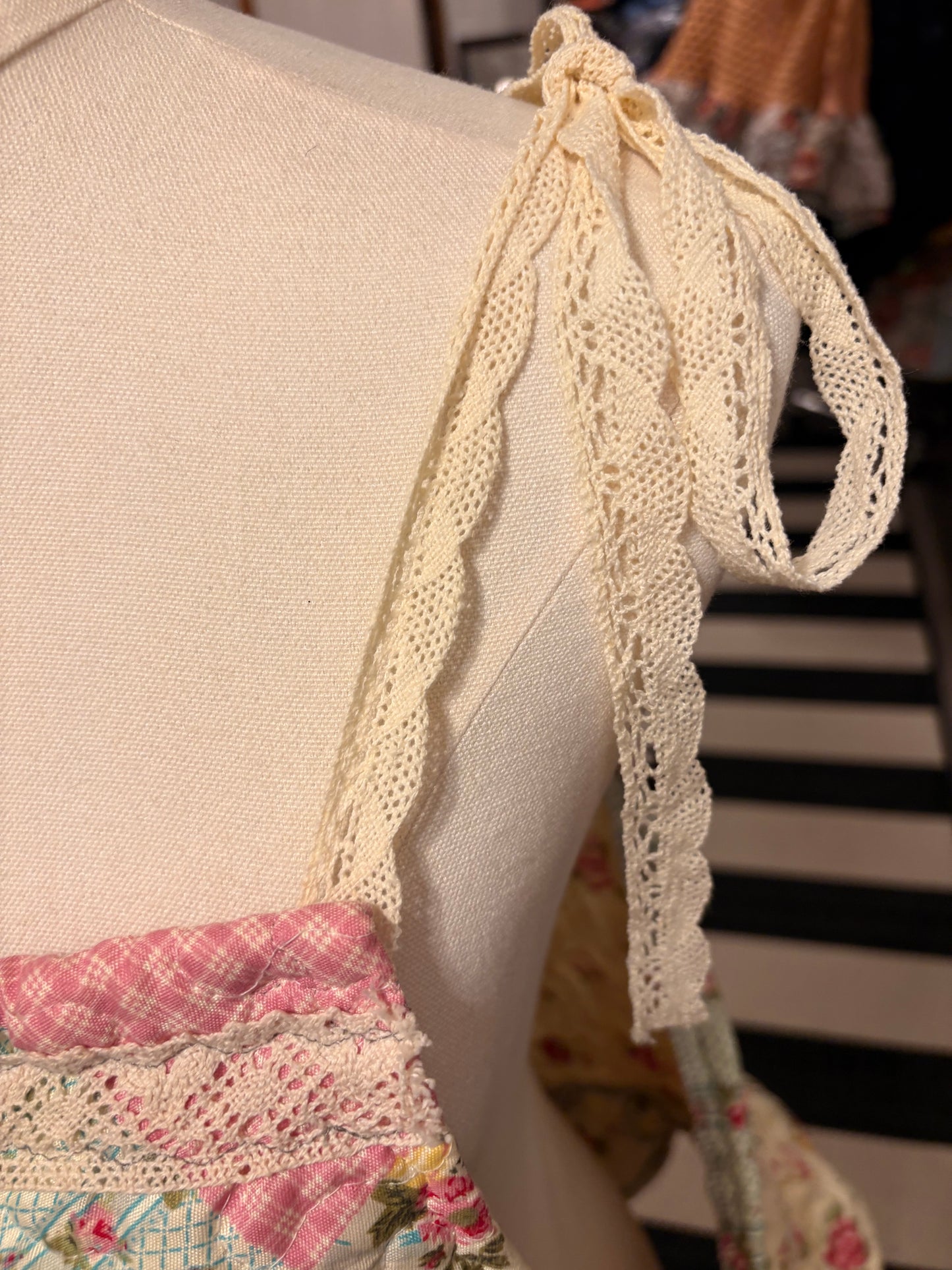 Shabby Chic Upcycled Quilt Art Smock Cropped One Size Fits a Small to XXL Oversized!