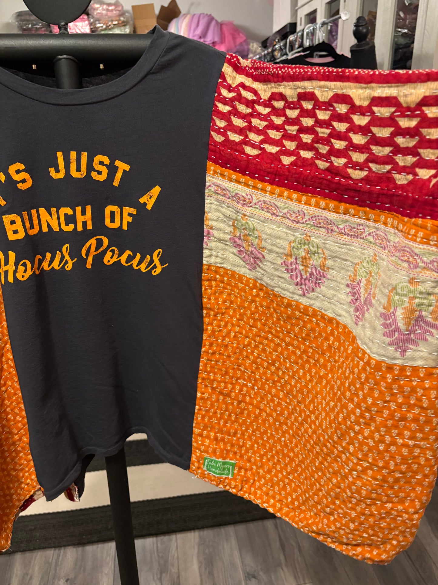Hocus Pocus Upcycled Vintage Kantha Poncho Tee Fits A Size Small to XL