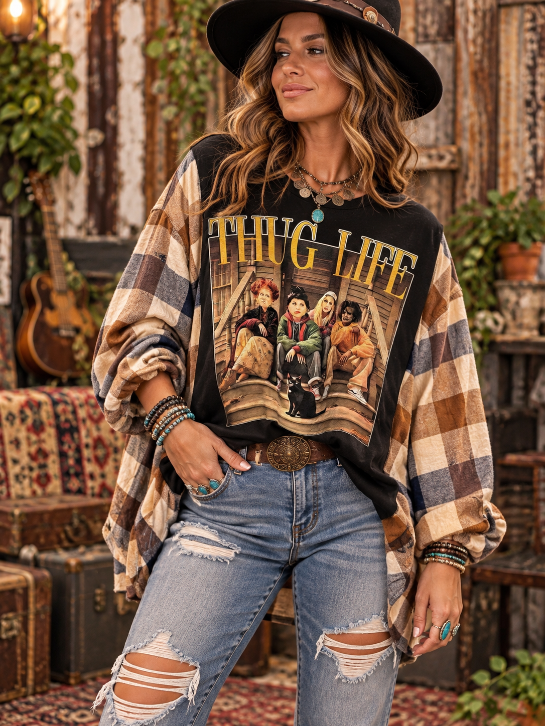 Thug Life Tee Flannel One Size Fits Small to Large