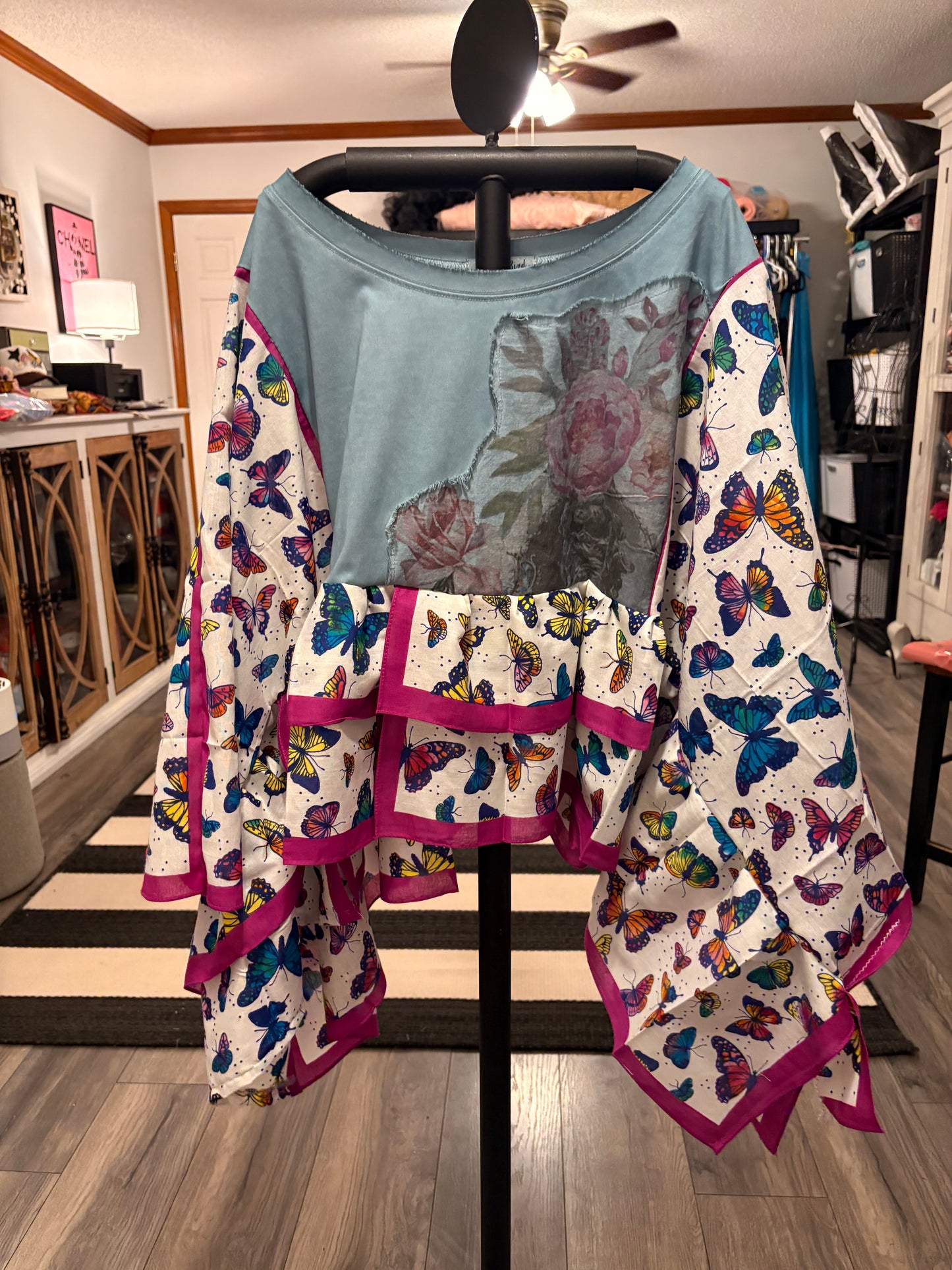 Butterflies and Flowers Bandana Ruffled Poncho One Size Fits a Small to XXL