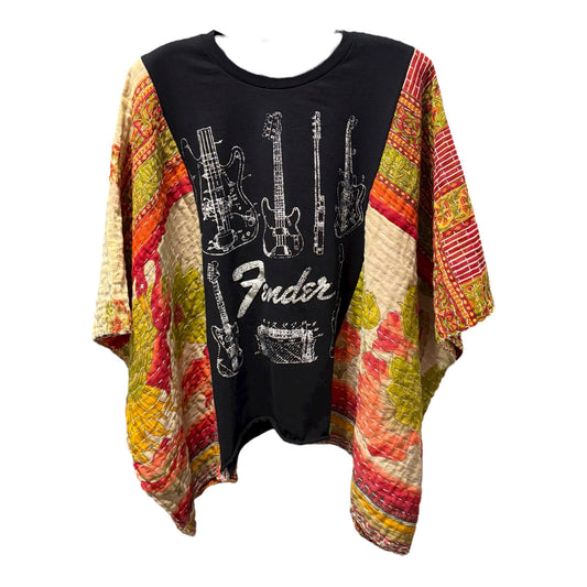 Fender Upcycled Vintage Kantha Poncho Tee Fits A Size Large to 3X