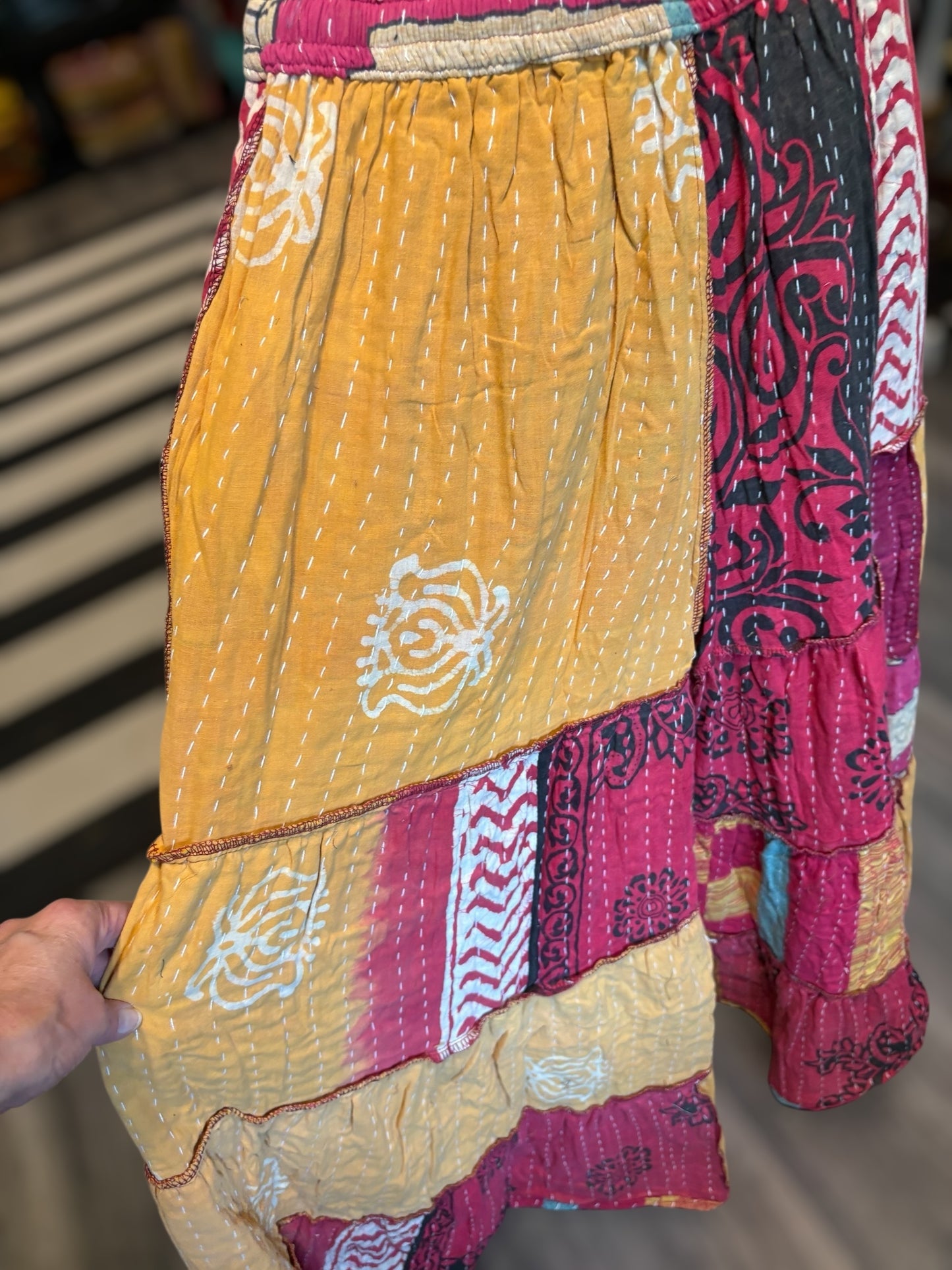 Donna Kantha Flowy Tiered Reversible Palazzo Pant with Pockets: One Size Fits Size 6-16