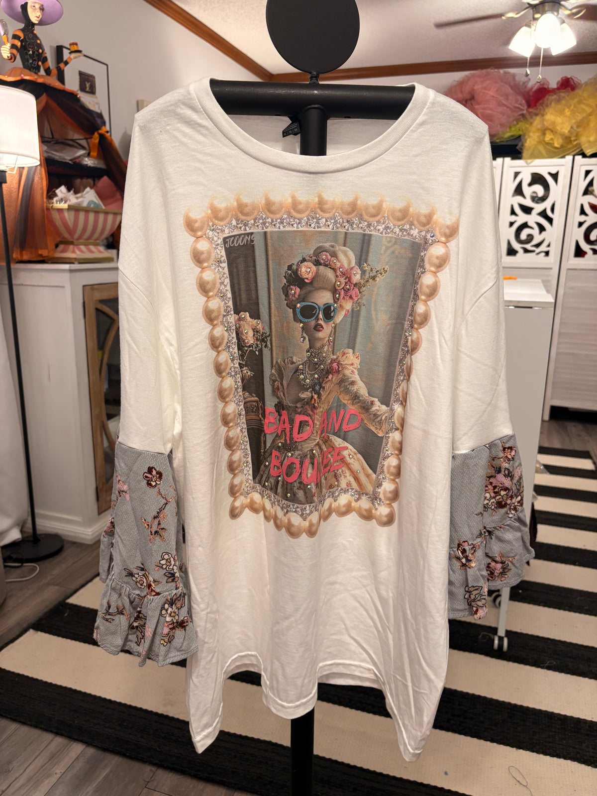Bougie Rhinestone Glam Sleeve Tee Fits a Small to XL