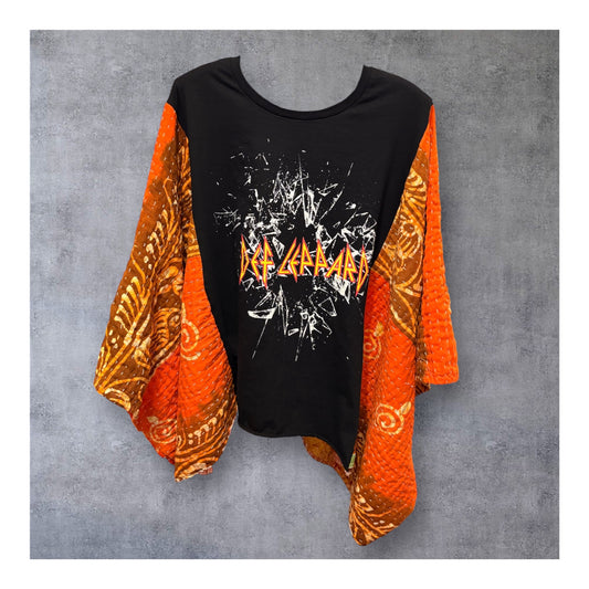 Rock of Ages Upcycled Vintage Kantha Quilt Poncho Tee One Size Fits a Large to 4X