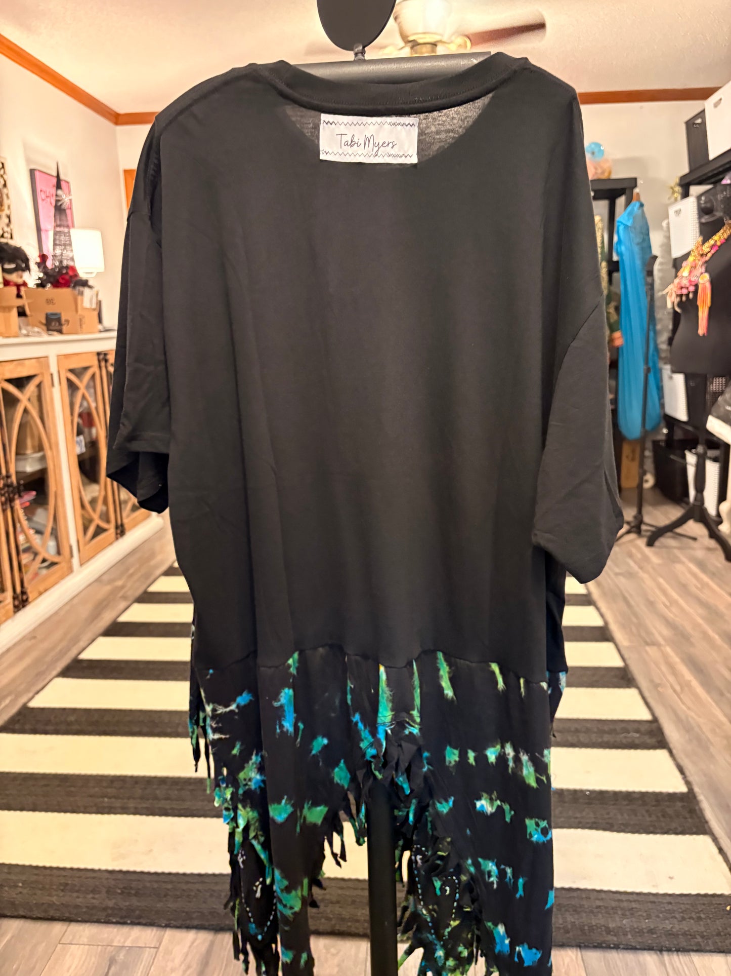 Don’t Stop Upcycled Fringed Bottom Tee Dress Fits a Small to 2X