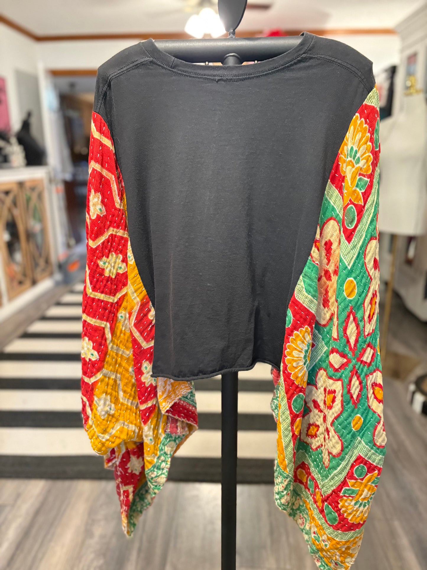 Sailor Moon Upcycled Vintage Kantha Poncho Tee Fits A Size Small to XXL CROPPED