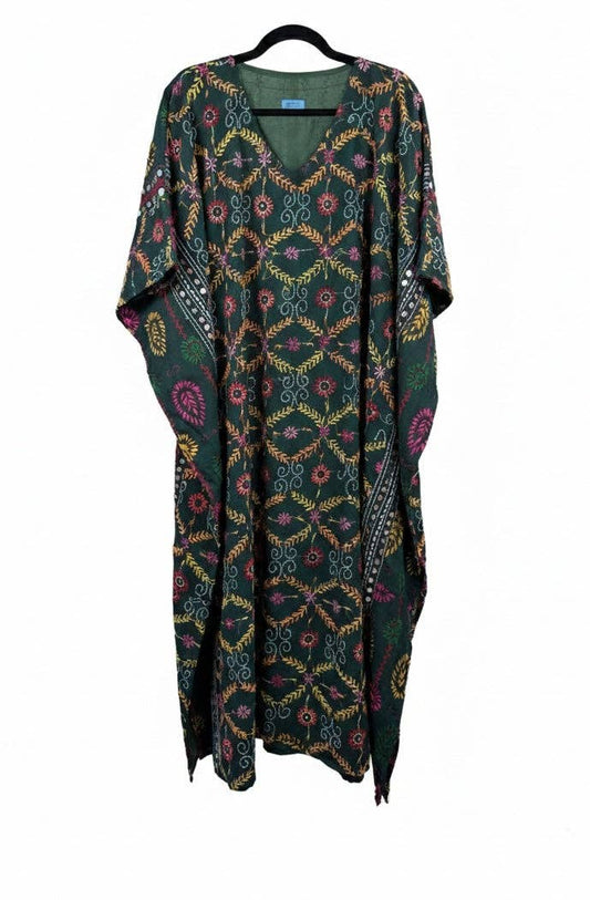 Spirit Weave Pulkari Kaftan 1000-12: 100% Cotton Vintage Sari / Multicolored 1 / One Size Fits 0-22/24