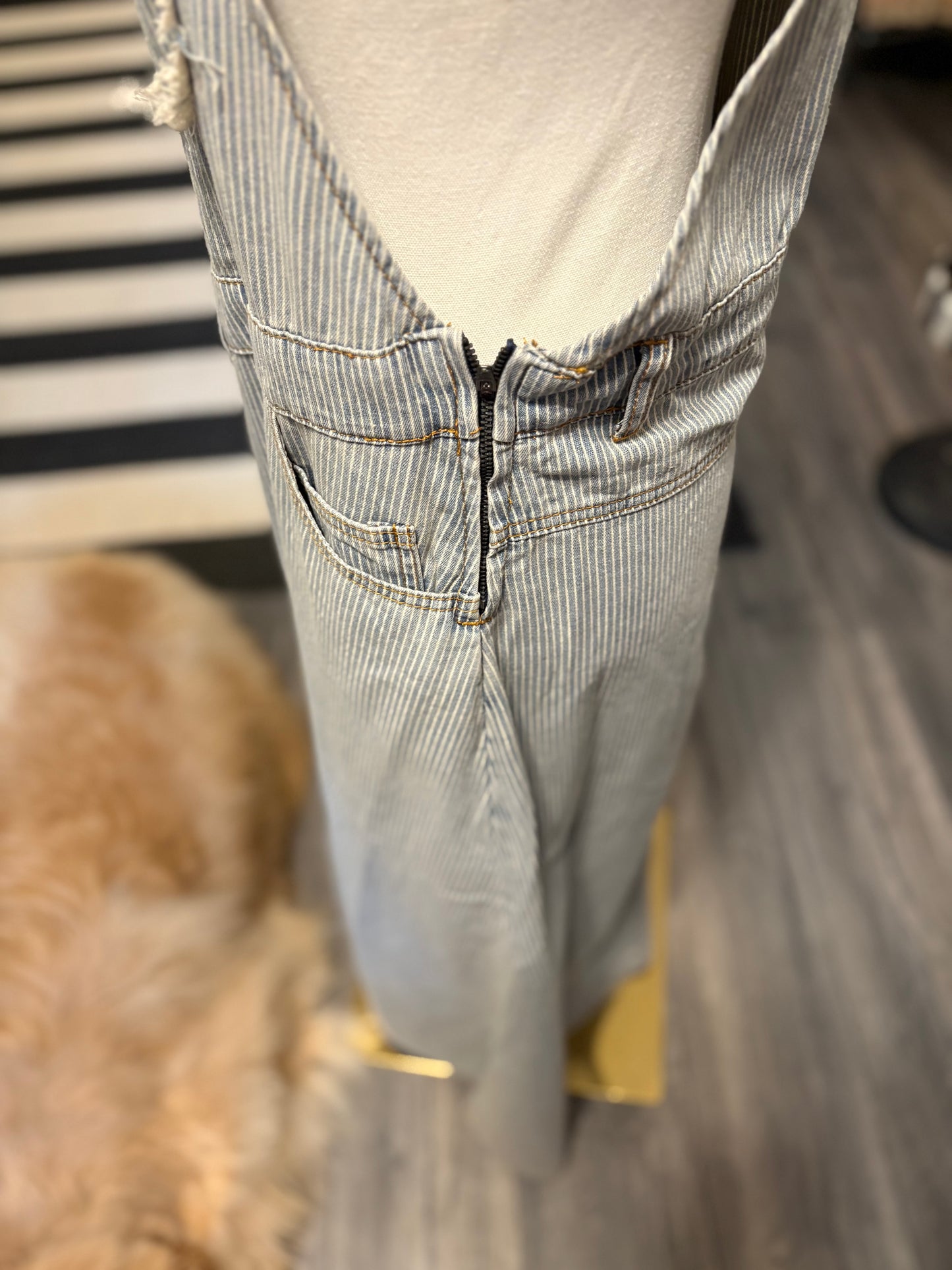 Striped Denim Overall Maxi Dress