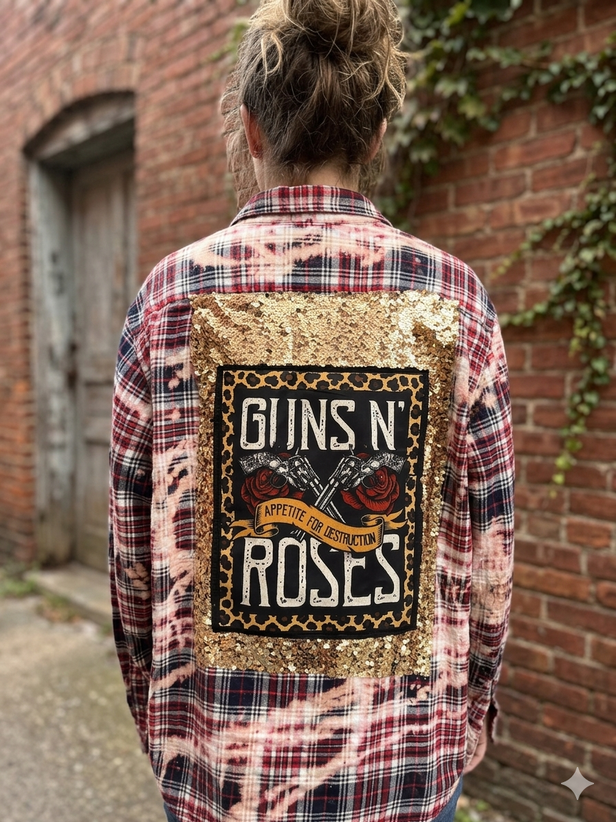 Flashy Flannel Guns & Roses One Size Fits a Small to XXL 4-16