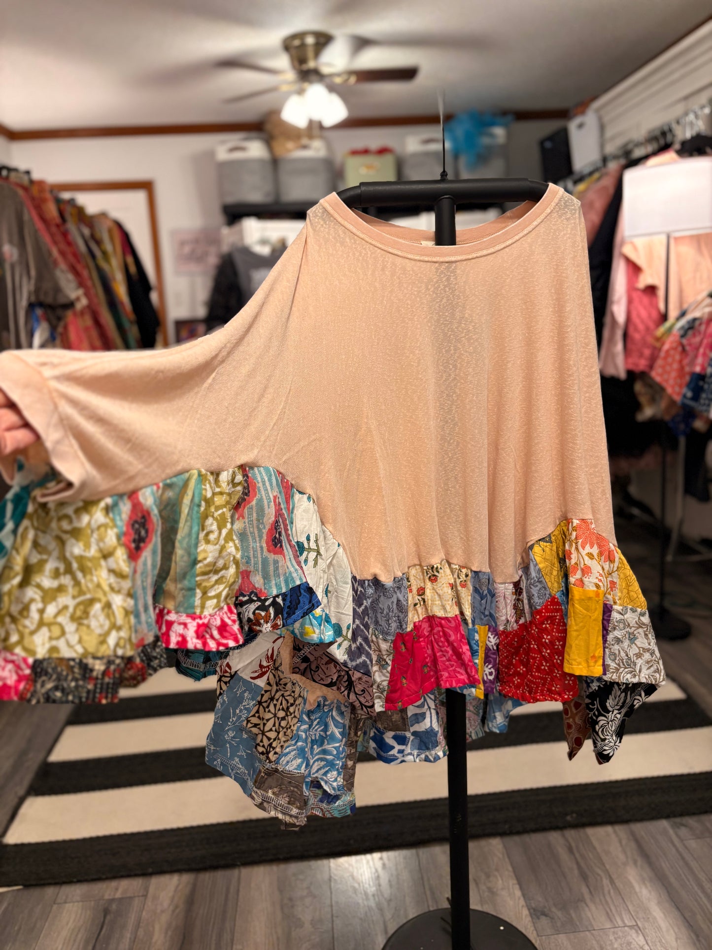 Kristi Upcycled Patchwork Circle Poncho One Size Fits Most