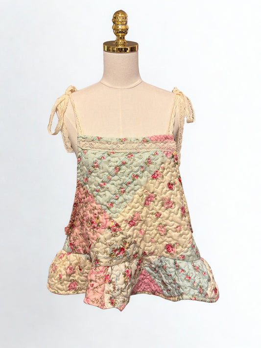 Shabby Chic Upcycled Quilt Art Smock Cropped One Size Fits a Small to XXL Oversized!