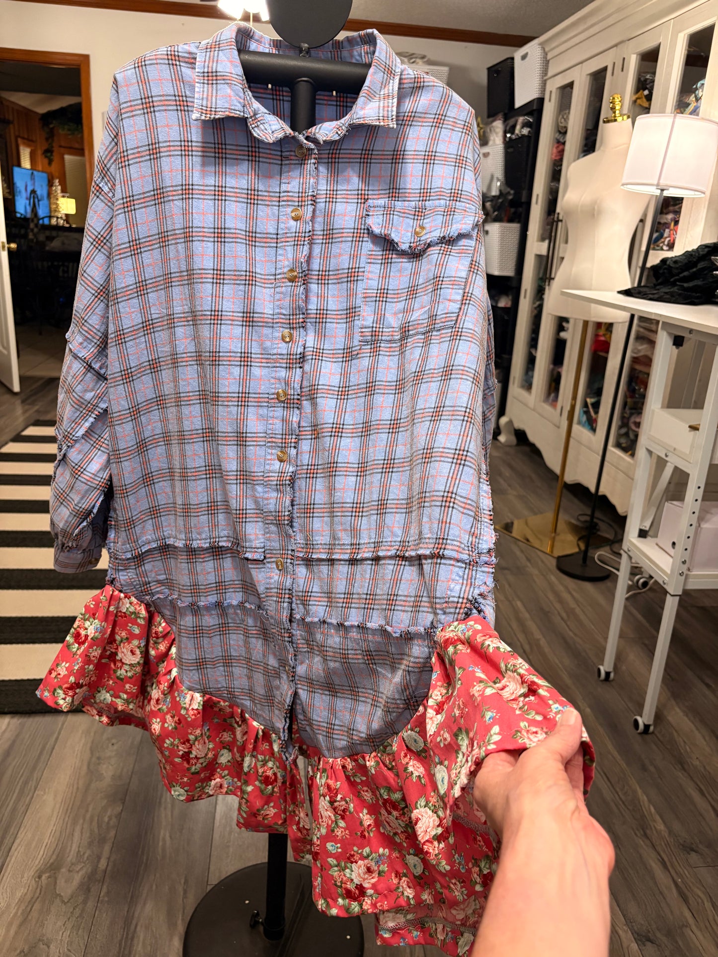 Bethany Upcycled Oversized Frayed Flannel Dress One Size Fits a Small to XXL