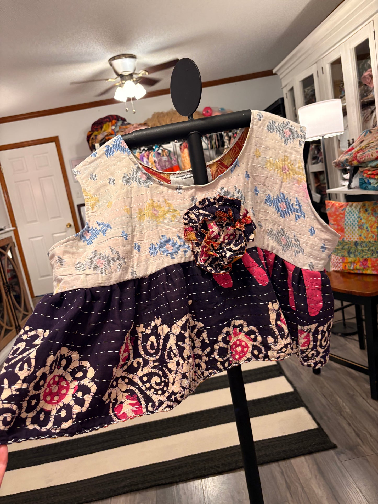 Emma Vintage Kantha Cabbage Rose Top One Size Fits a Small to XL