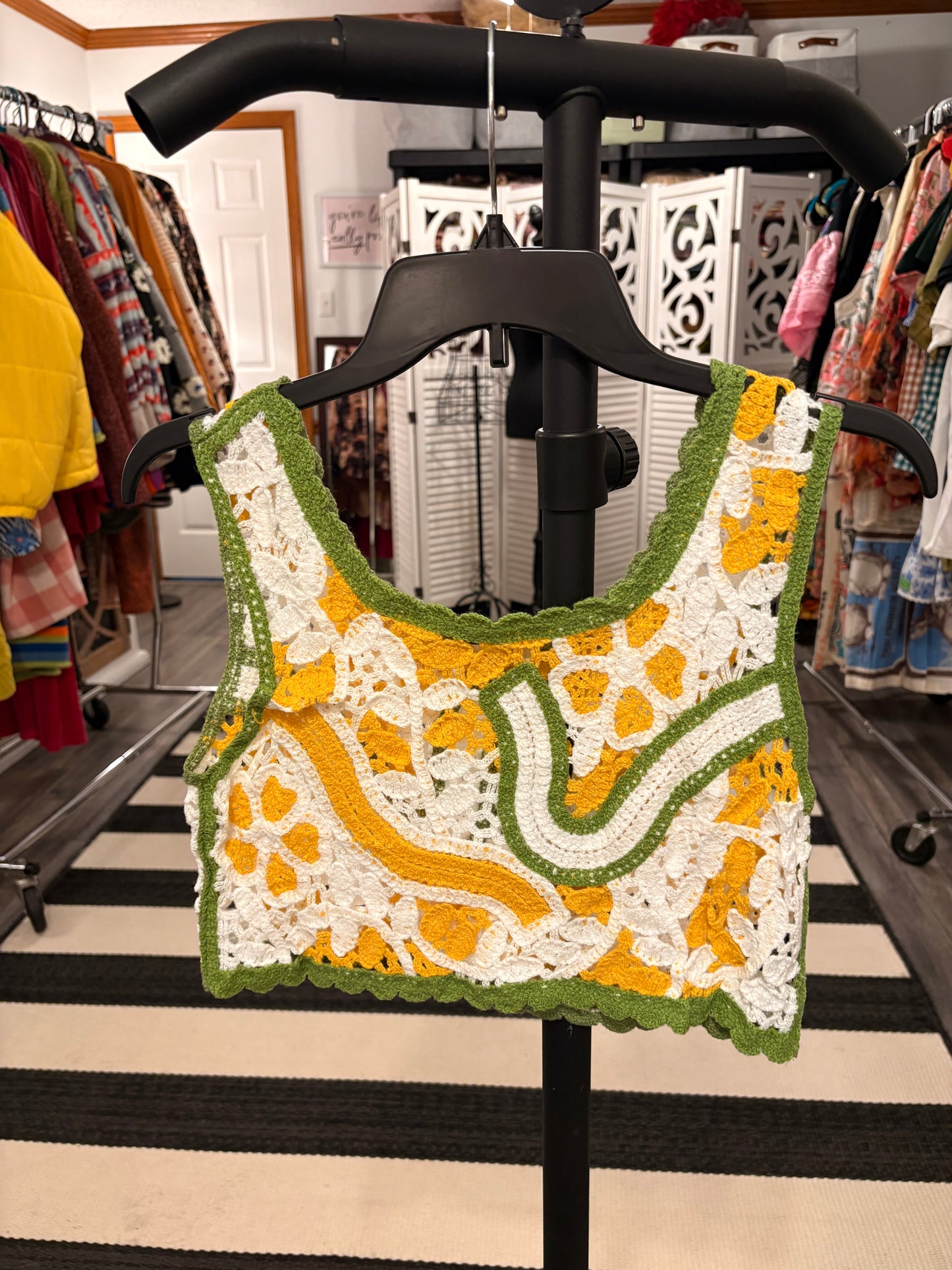 Green Wave Crochet Crop Top OS Fits Small to Large