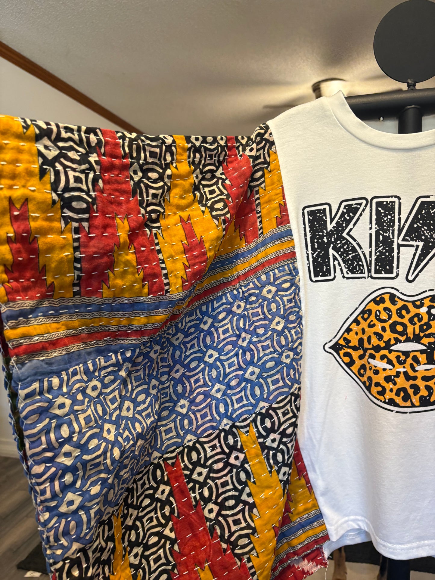 Kiss Upcycled Vintage Kantha Poncho Tee Fits A Small to XXL