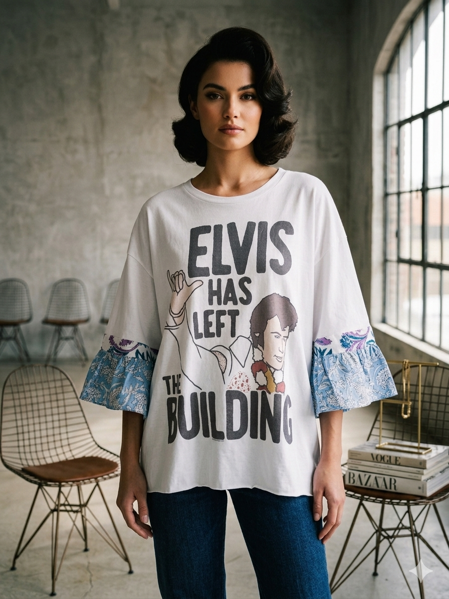 Left The Building Upcycled Ruffled Tee Fits a Small to 2X