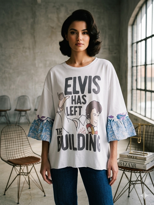 Left The Building Upcycled Ruffled Tee Fits a Small to 2X