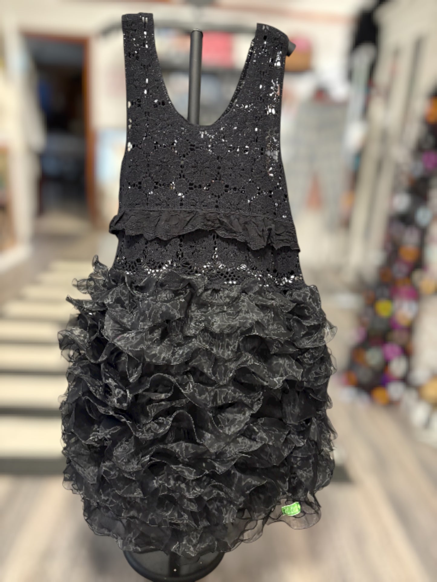 Onyx Crochet Ruffle Poof Dress  One Size Fits a Small to XXL