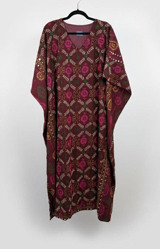 Spirit Weave Pulkari Kaftan 1000-16: 100% Cotton Vintage Sari / Multicolored 1 / One Size Fits 0-22/24