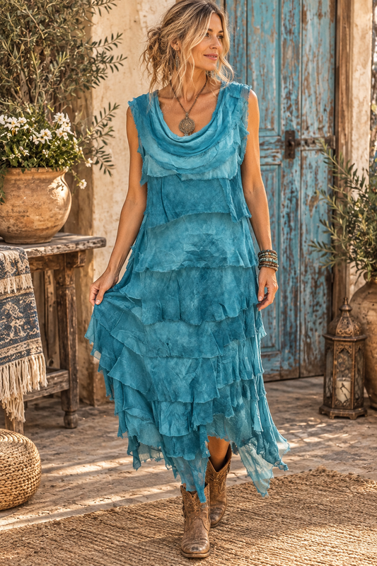 Telly Silk Ruffle Knit Maxi Dress One Size Fits Small to XL 2-14