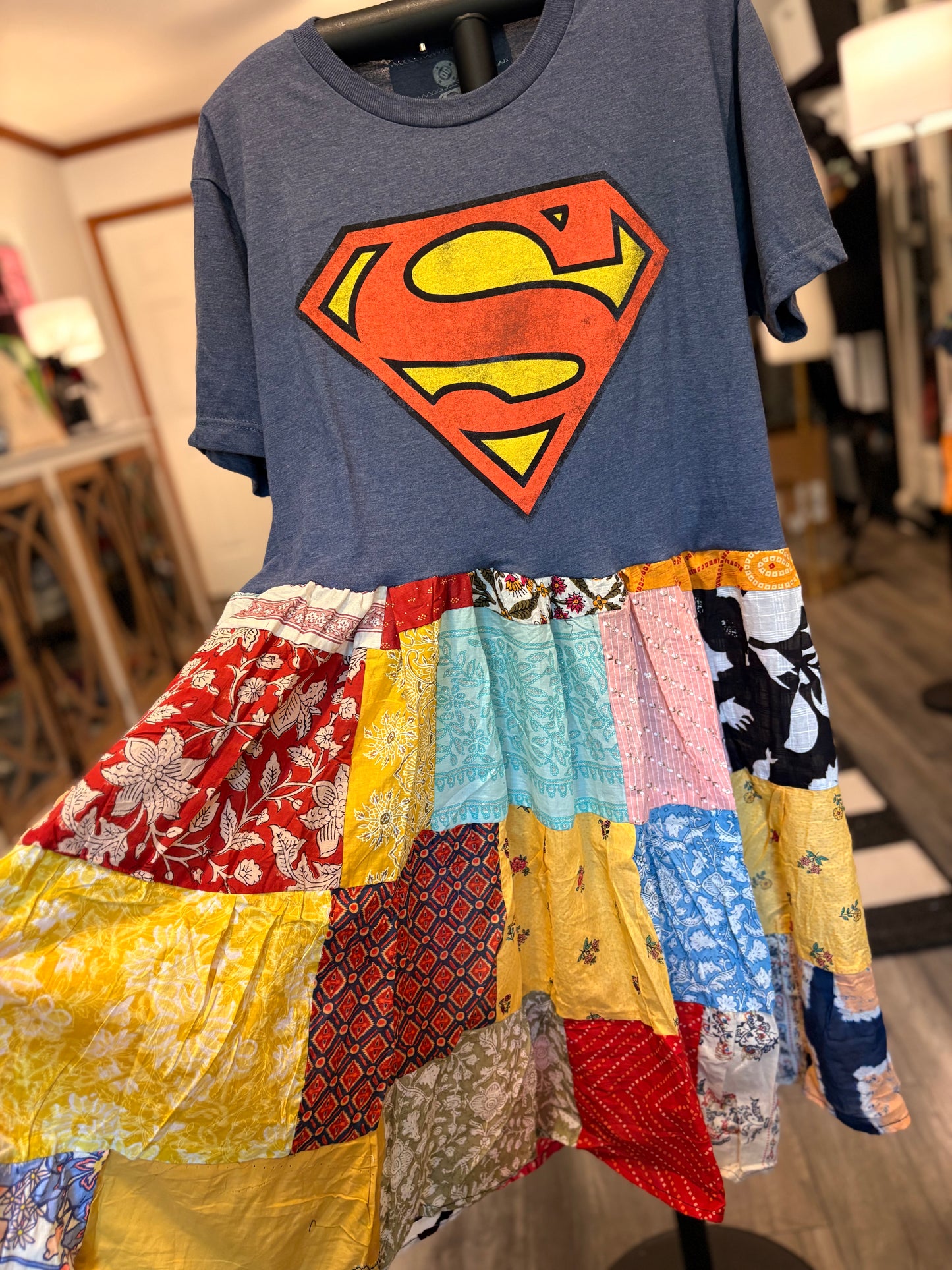 Super Hero Upcycled Patchwork Dress One Size Fits a Small to Large