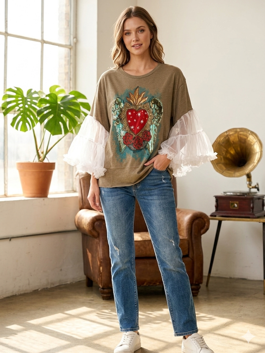 Sacred Heart Upcycled Angel Tee One Size Fits a Small to 3X