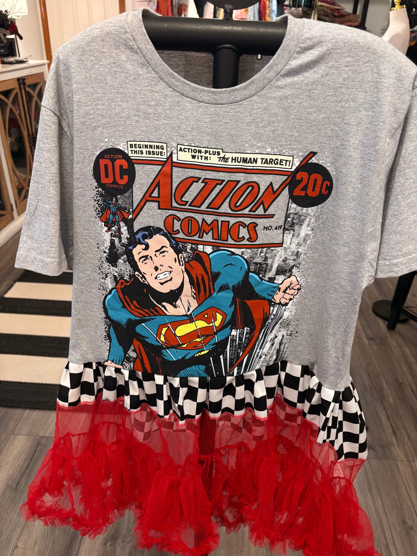 Super Hero Upcycled Rockstar Hi/Lo Top One Size Fits an XS to Medium