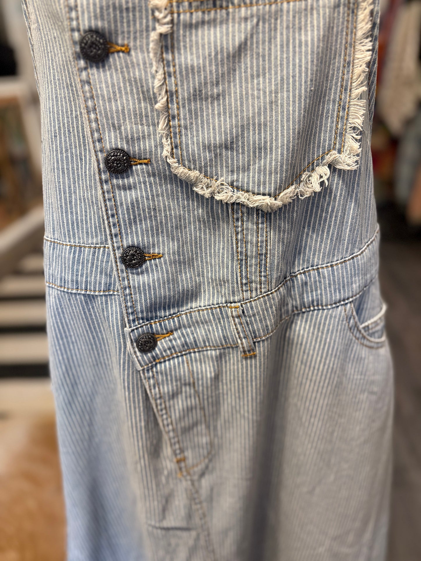 Striped Denim Overall Maxi Dress