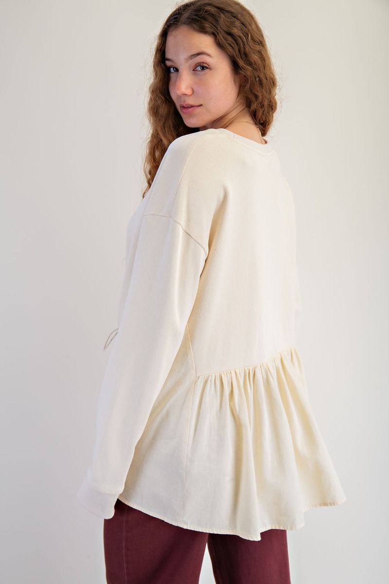 Mauve Terry Knit Ruffle Bottom Pullover