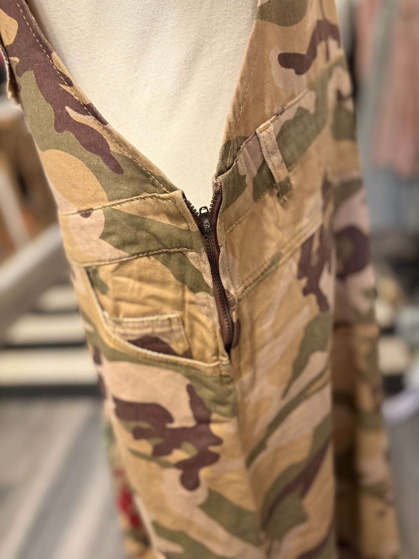 Floral Camo Upcycled Patchwork Overall Dress One Size Fits a Small to XL