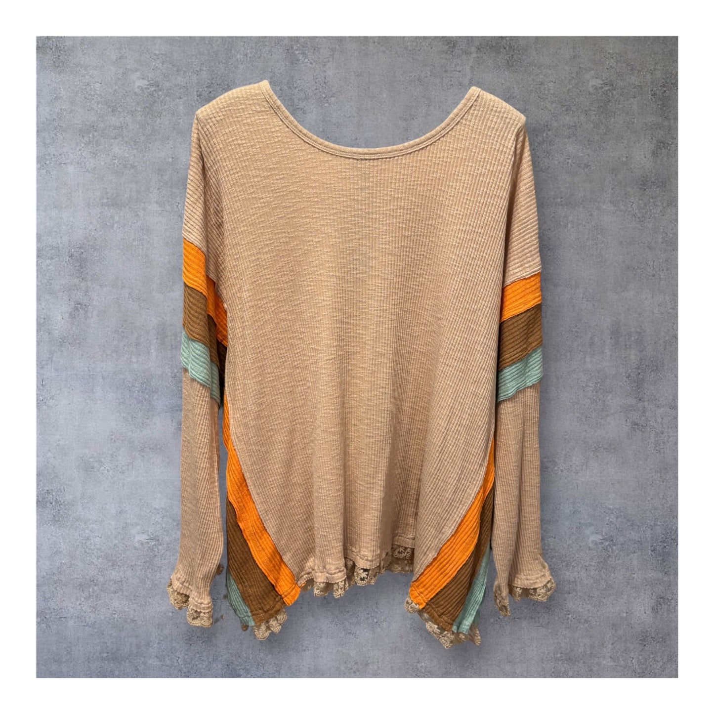 Lace Trim Thermal Knit Top Plus Size