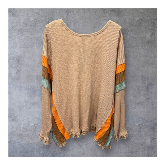 Lace Trim Thermal Knit Top Plus Size