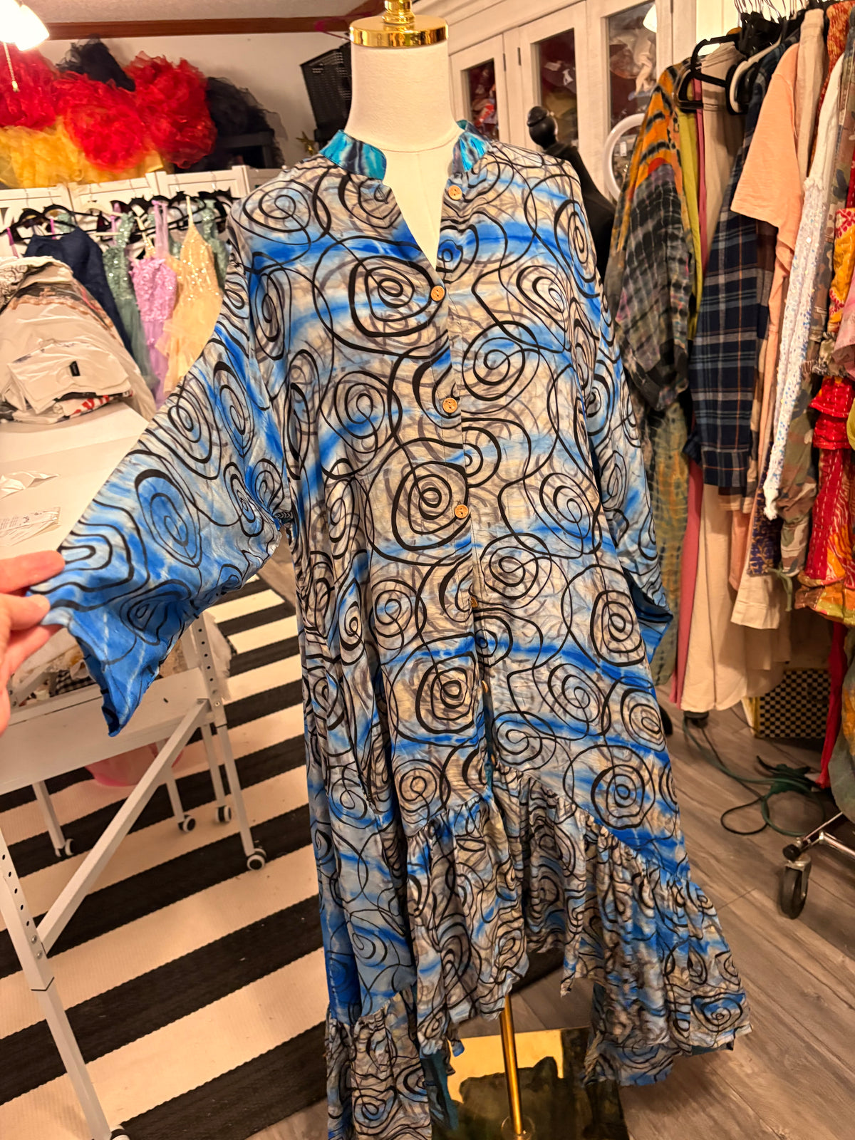 Connie Hi/Lo Silk Ruffled Duster One Size Fits Small to 2X 2-16