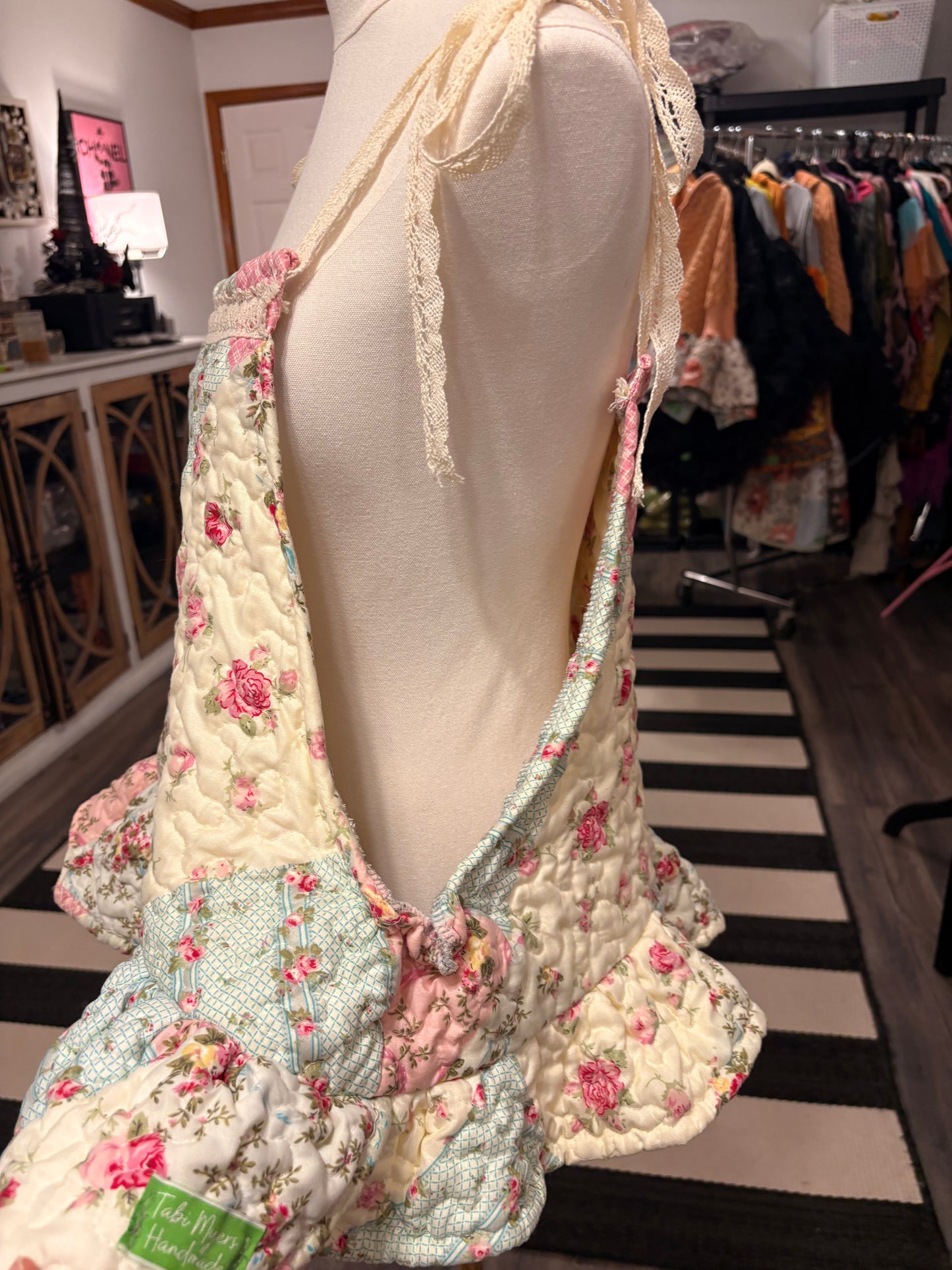 Shabby Chic Upcycled Quilt Art Smock Cropped One Size Fits a Small to XXL Oversized!