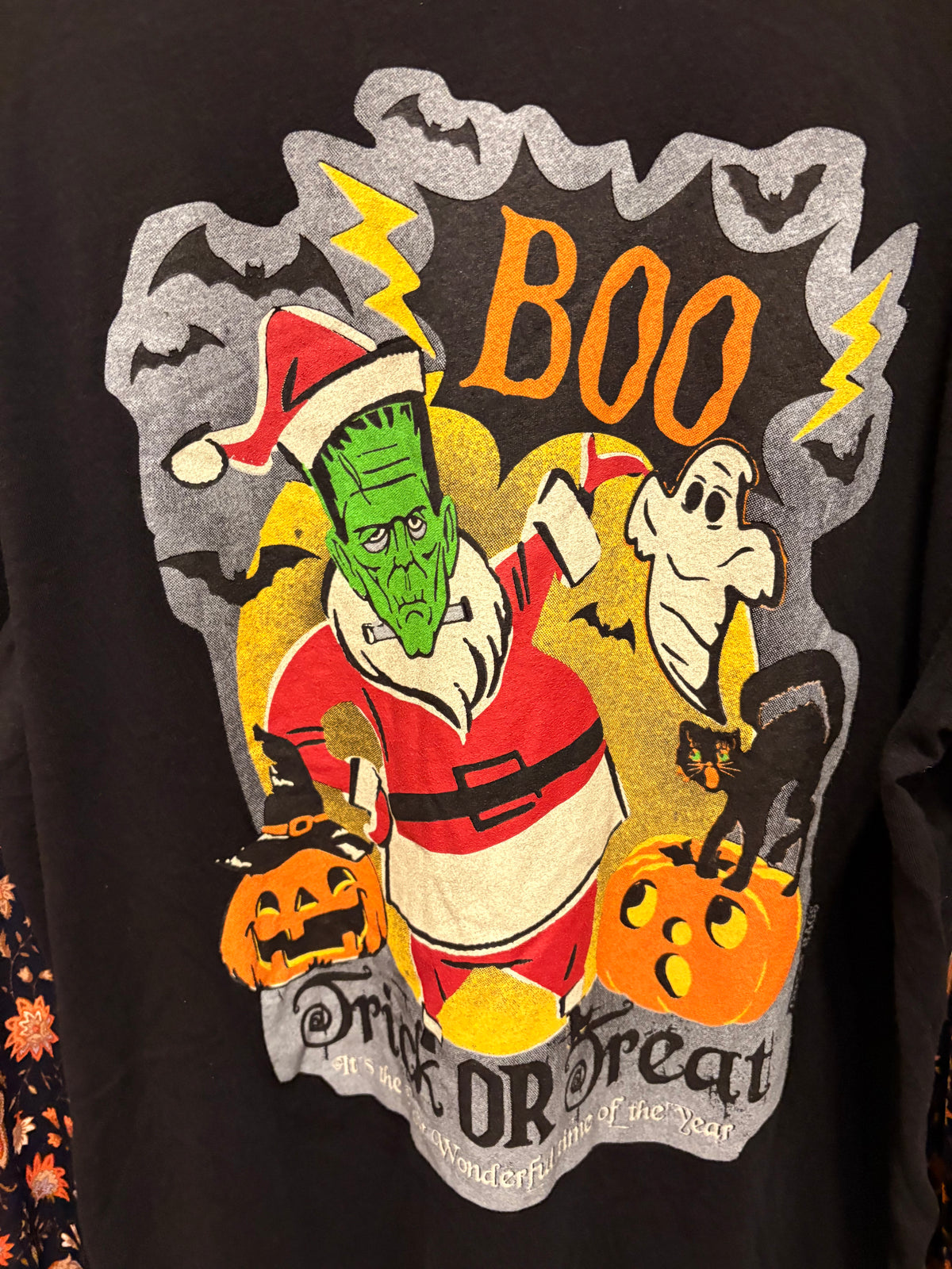 Boo! Embroidered Glam Sleeve Tee Fits a Small to XL