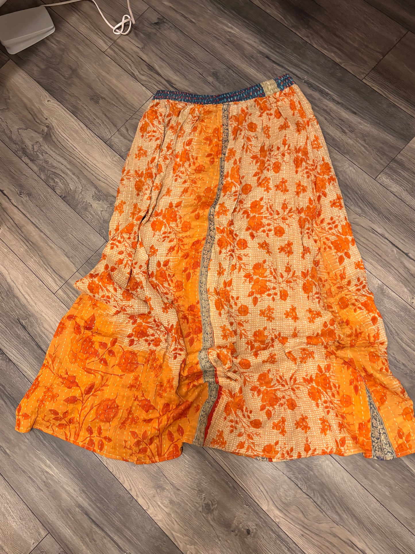 Suzy Women Vintage Kantha Quilt Cotton Reversible Skirt One Size Fits Size 4-16