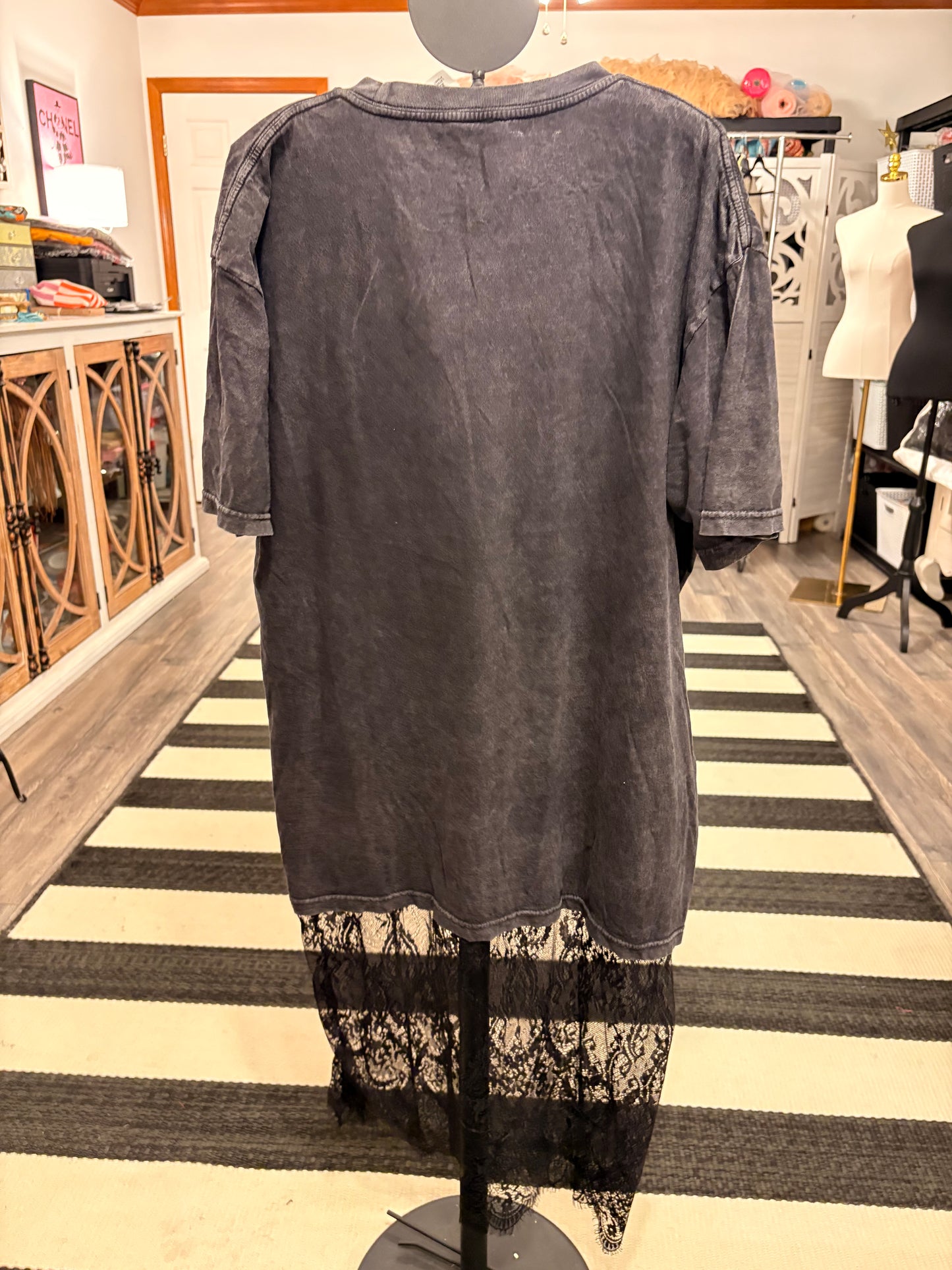 Eyeconic Lace Bottom Tee Dress OVERSIZED Fits a Small to XL