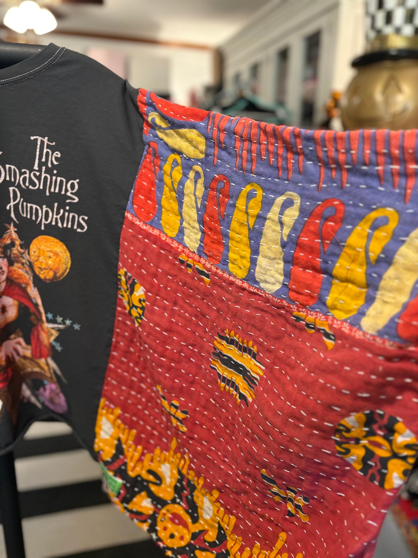 Smashing Pumpkins Upcycled Vintage Kantha Poncho Tee Fits A Size Small to XXL