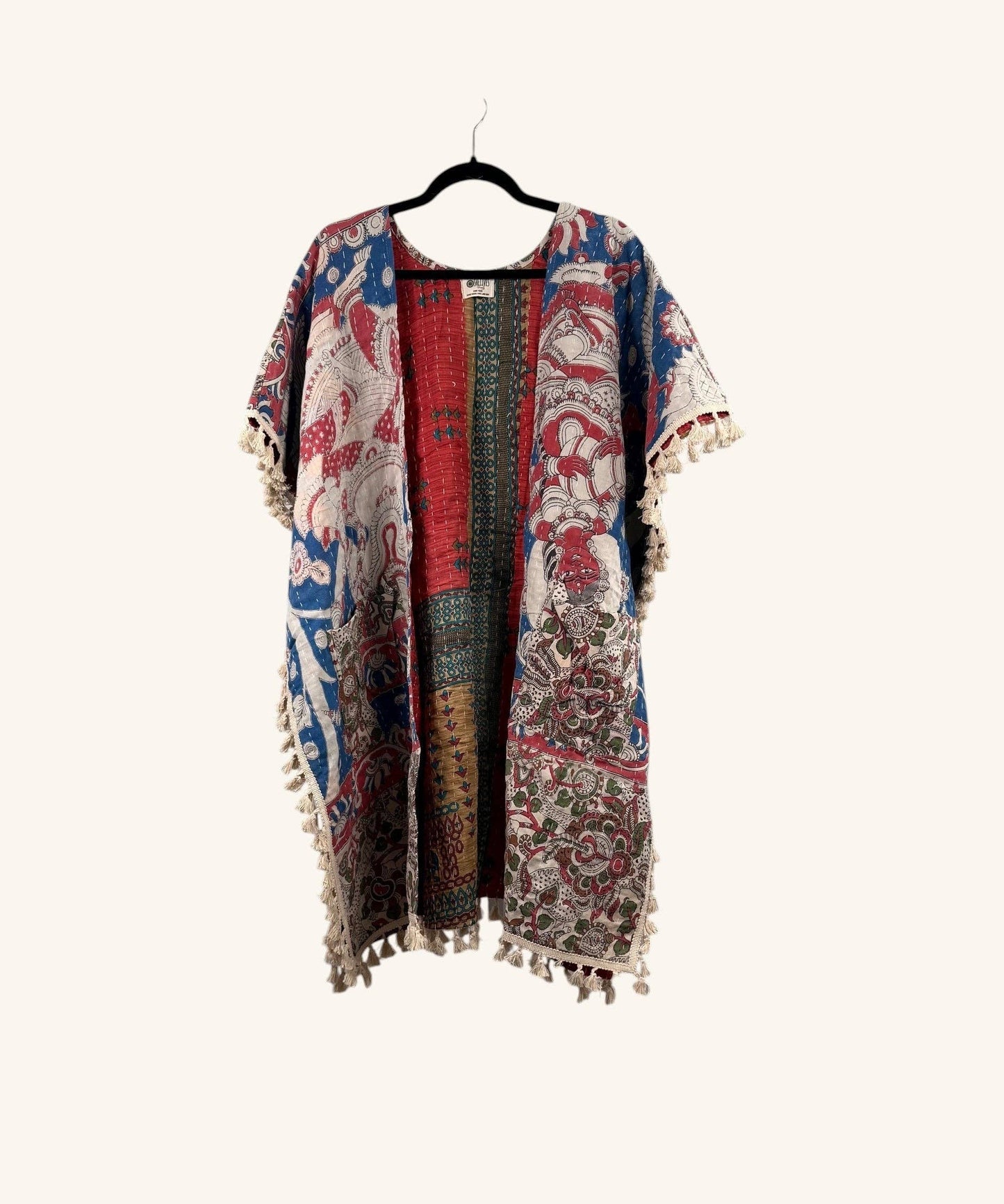 Short Sleeve Willow Fringe Kantha Kimono 1000-07