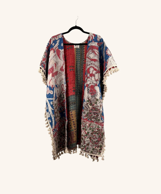 Short Sleeve Willow Fringe Kantha Kimono 1000-07