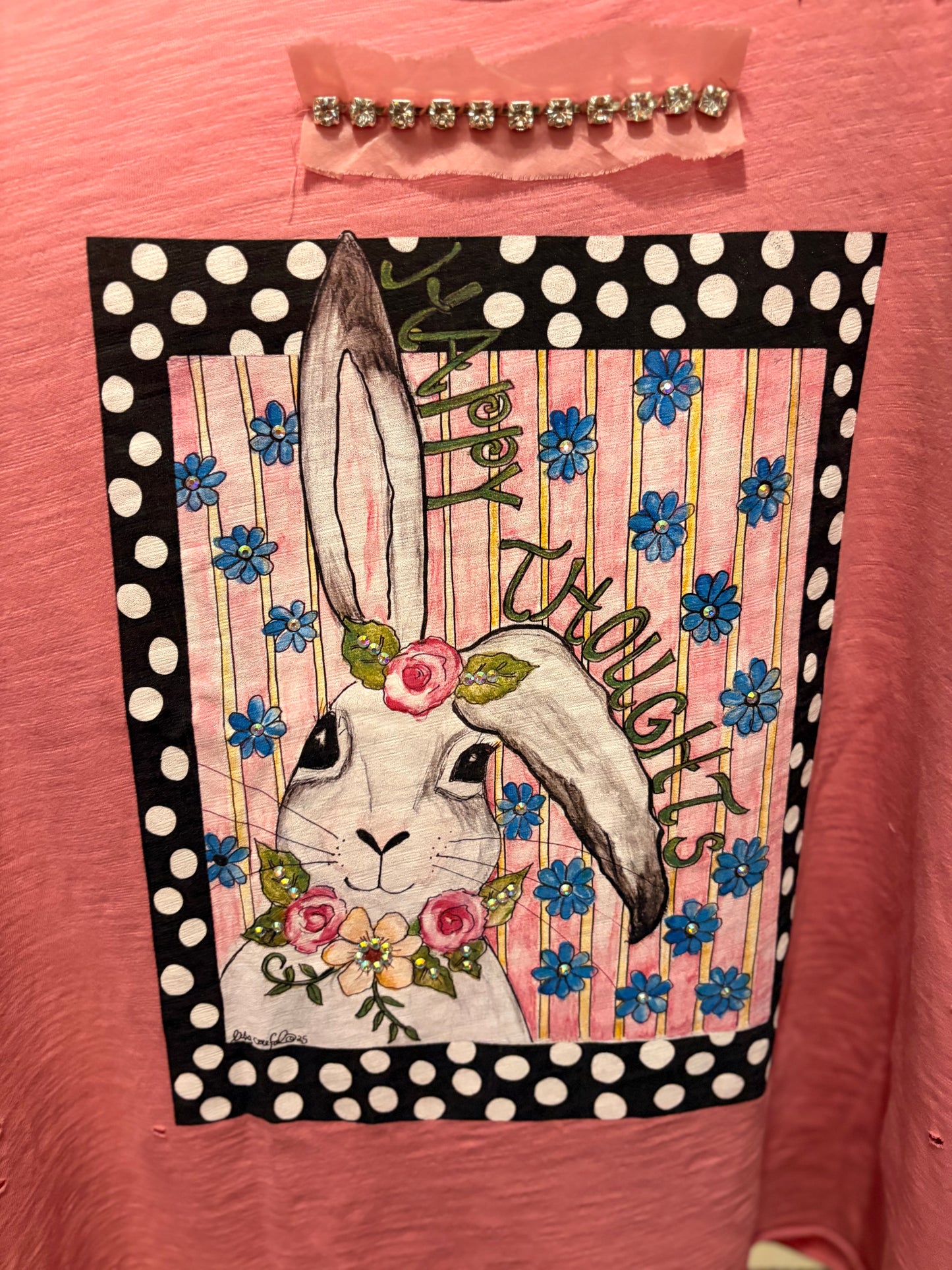 Happy Thoughts Ruffled Sleeve Tee Fits Large to 2X
