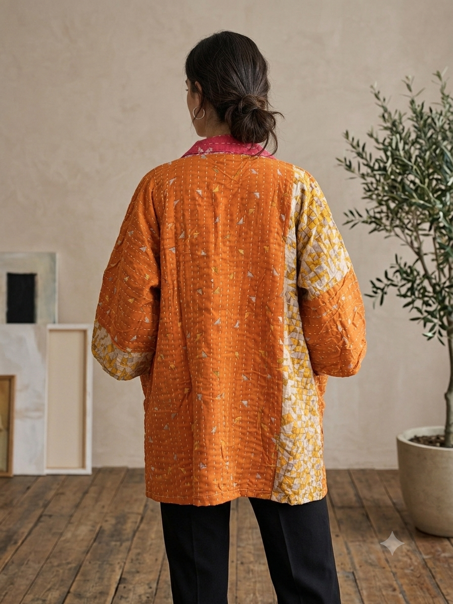 Donna Vintage Printed Cotton Kantha Jacket One Size Fits Small to 2X