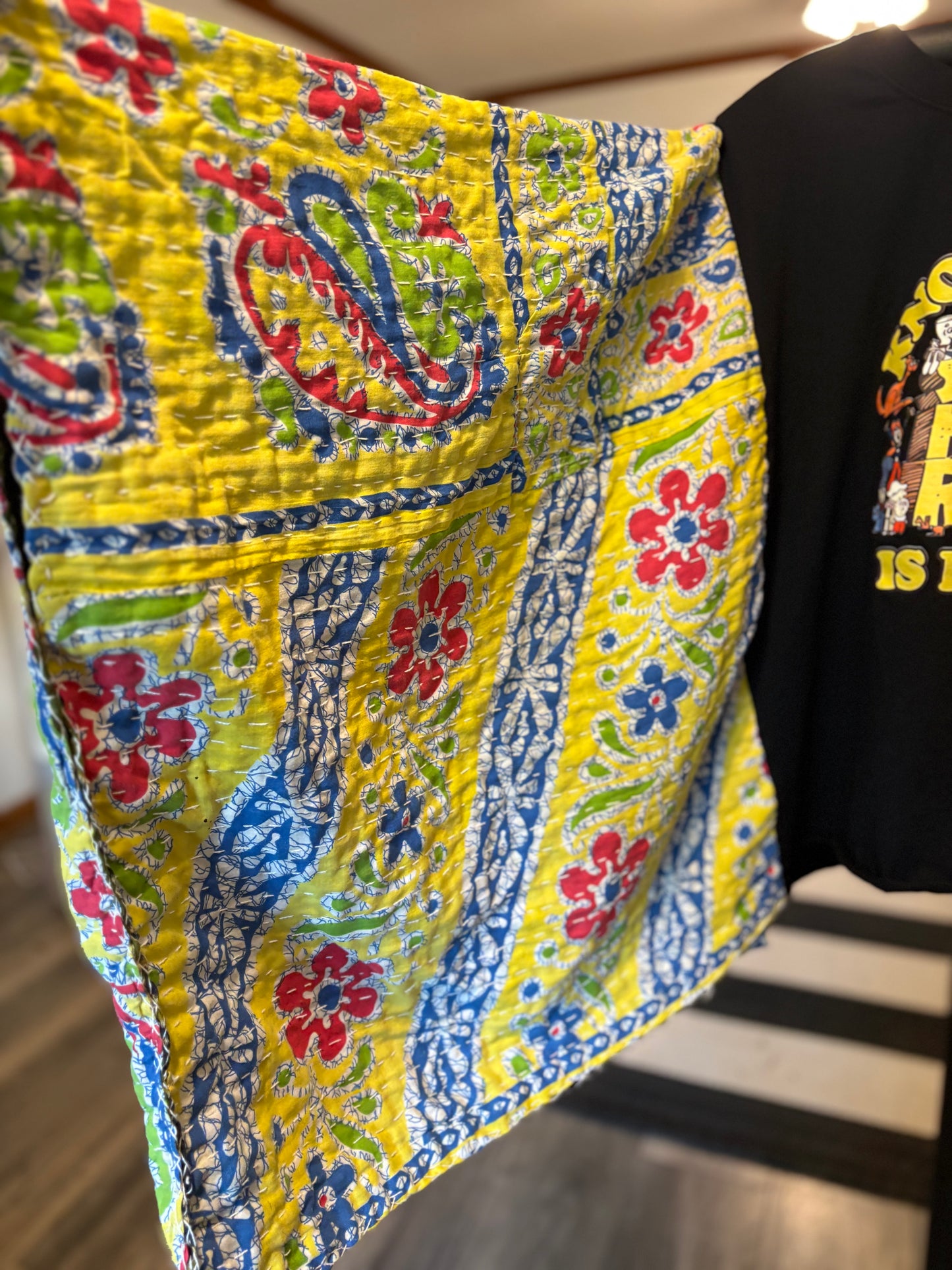 School House Rock Upcycled Vintage Kantha Poncho Tee Fits A Size Small to XXL