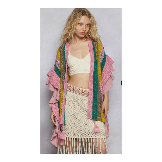 Ballerina Pink Ruffled and Knit Cardigan