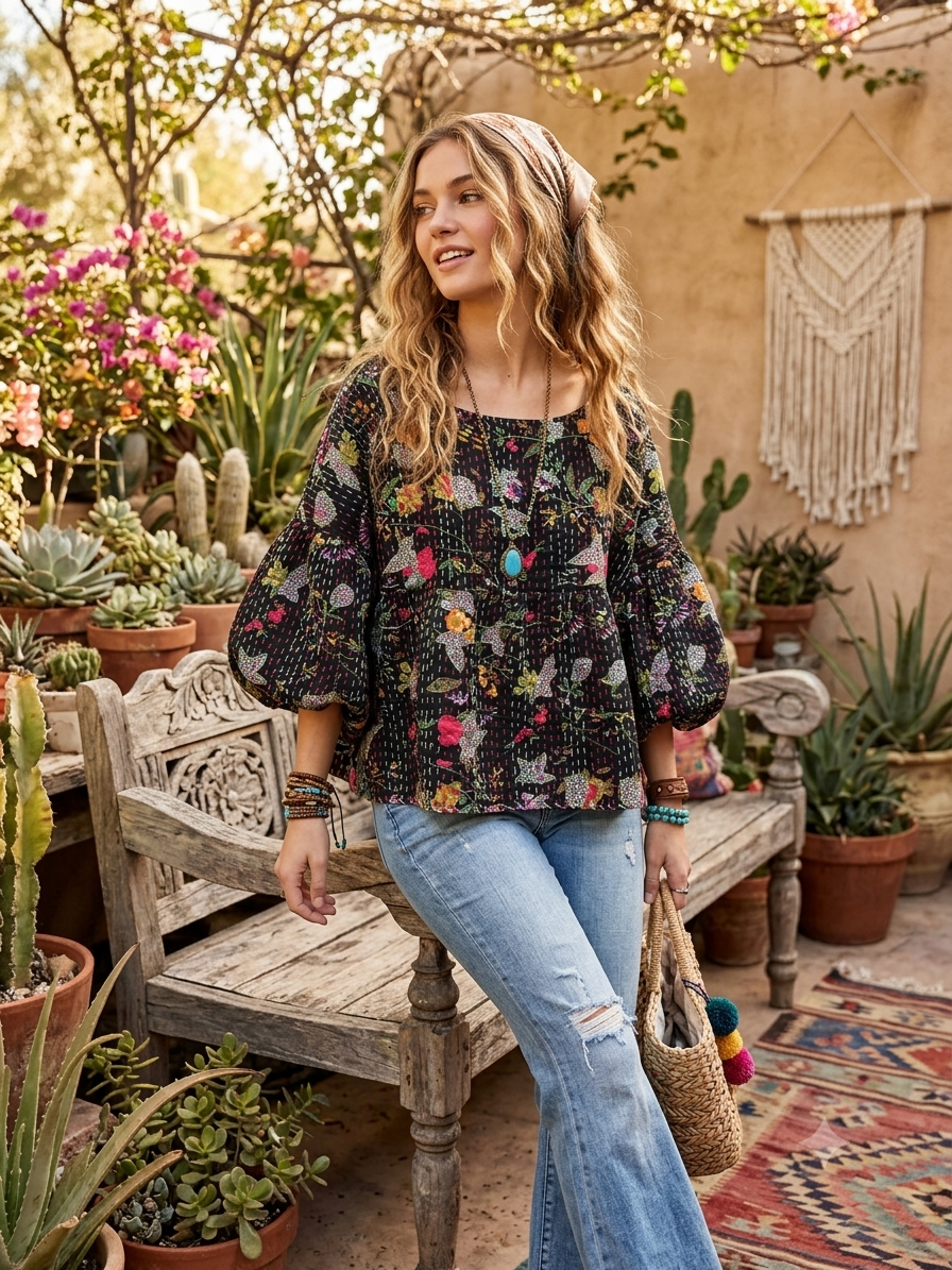 Lee Kantha Circle Top One Size Fits a Small to XL
