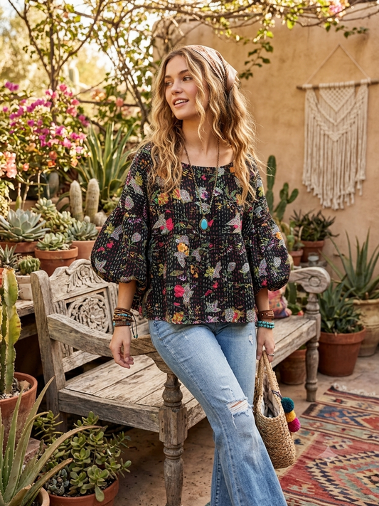 Lee Kantha Circle Top One Size Fits a Small to XL
