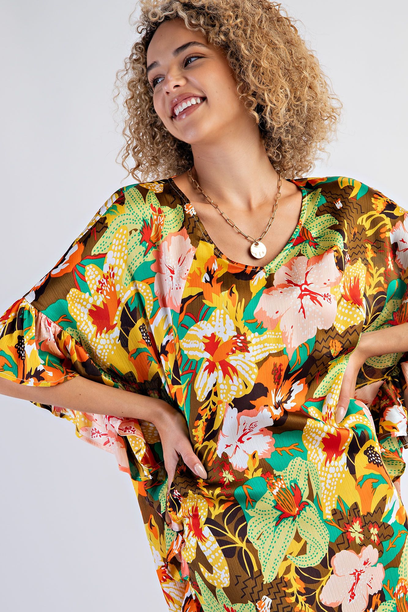 Tropical Ruffle Midi Dress